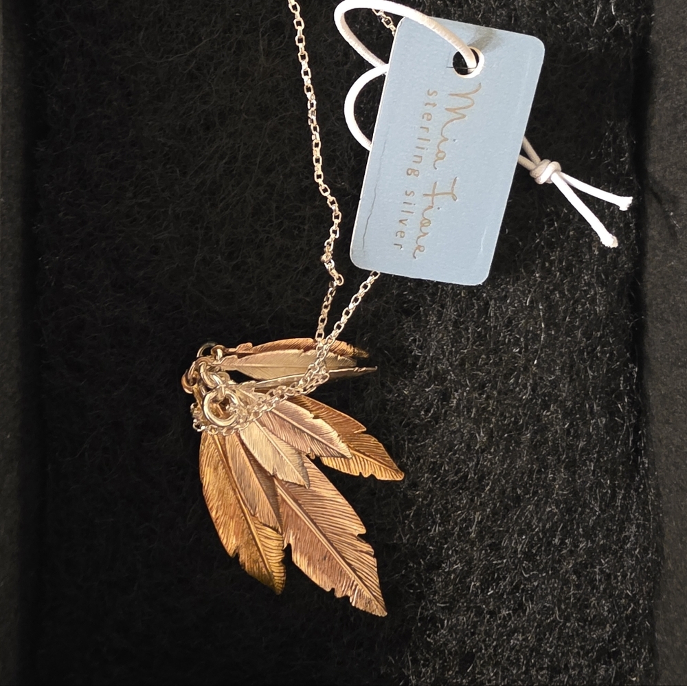 Mia Fiore Sterling Silver Feather Pendant Necklace Long Chain NWT